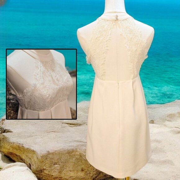 BCBGeneration ✦ Ivory Lace Halter Mini Dress ✦ Bridal Boho Cocktail Romance Sz 0 - Picture 4 of 15